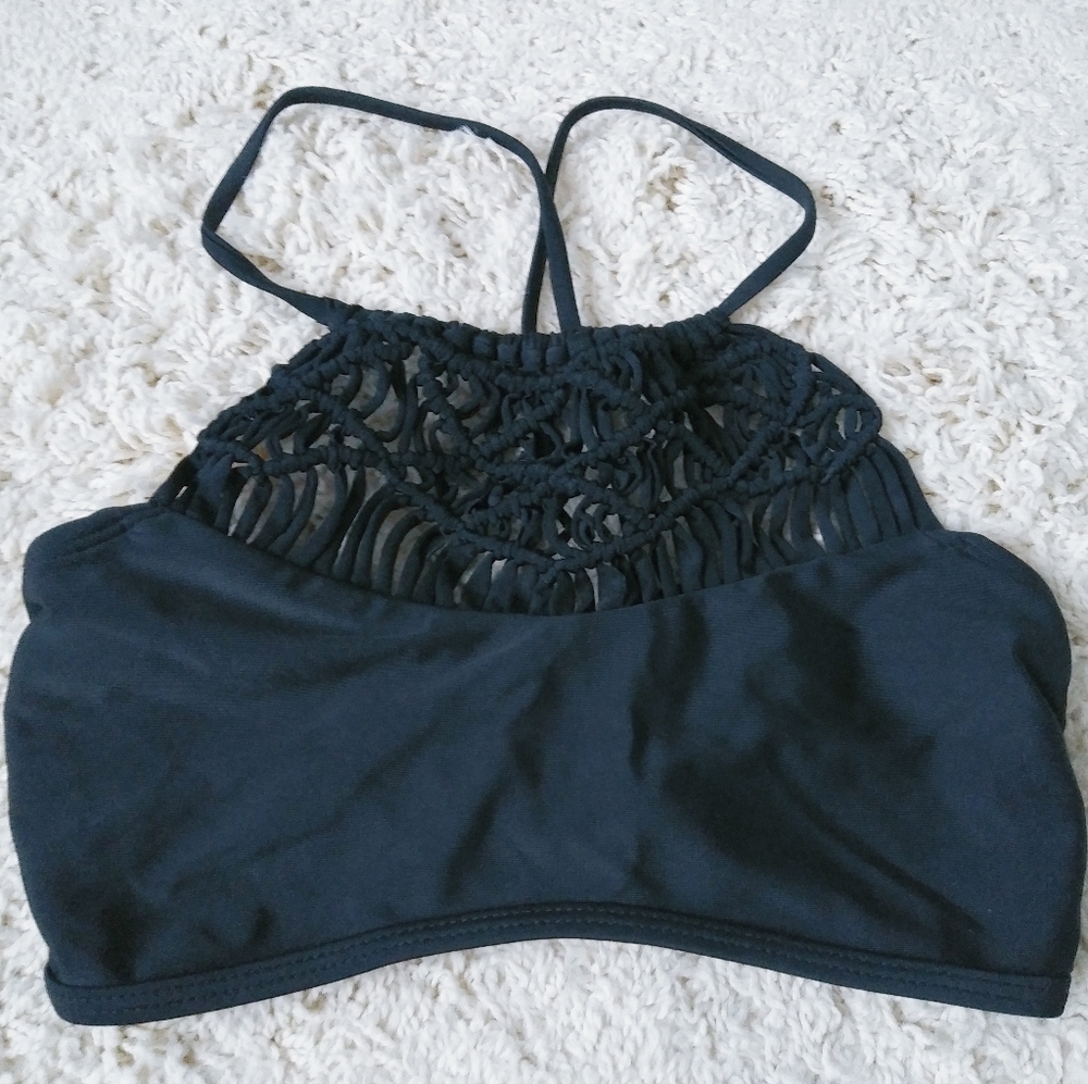 Xhilaration black crochet halter bikini top (M)